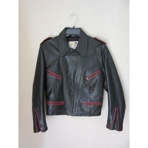 CHEVIGNON Women's Black Leather Motorcycle Biker Quilted Zip Pockets Jacket L